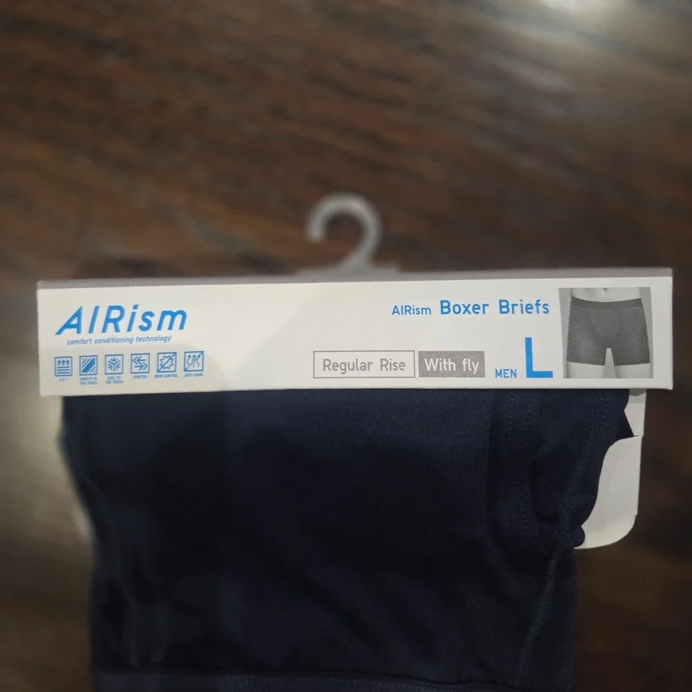 UNIQLO AIRism Men's Boxer Briefs Size L Black Regular Rise With Fly NWT